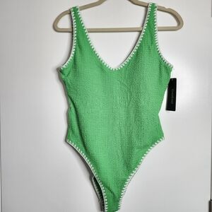 Bebe Texture Rib One Piece Swimsuit with White Trim NEW